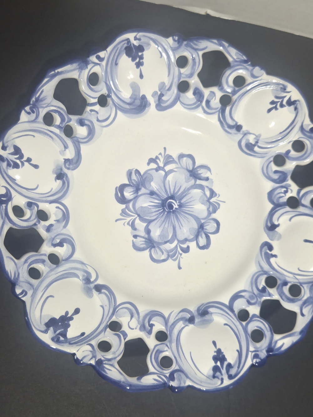 Blue & White Portuguese Porcelain Wall Plate Alcobaca Hand Painted